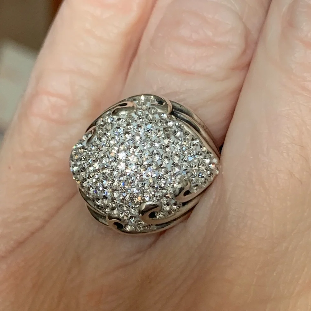 White Austrian Crystal Floral Ring in Sterling Silver